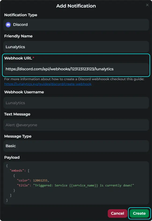 Lunalytics Discord Create Notification